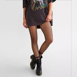 LAST ONE! NWT Free People Black Fishnet Glitter Tights Bedazzled Beaded